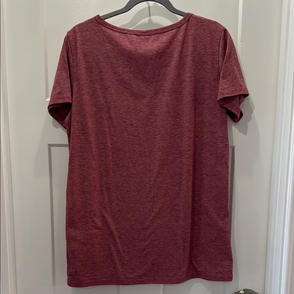 Memorose Women's Short Sleeve Top Maroon T-Shirt Round Neck Casual Basic Tee - Picture 5 of 5